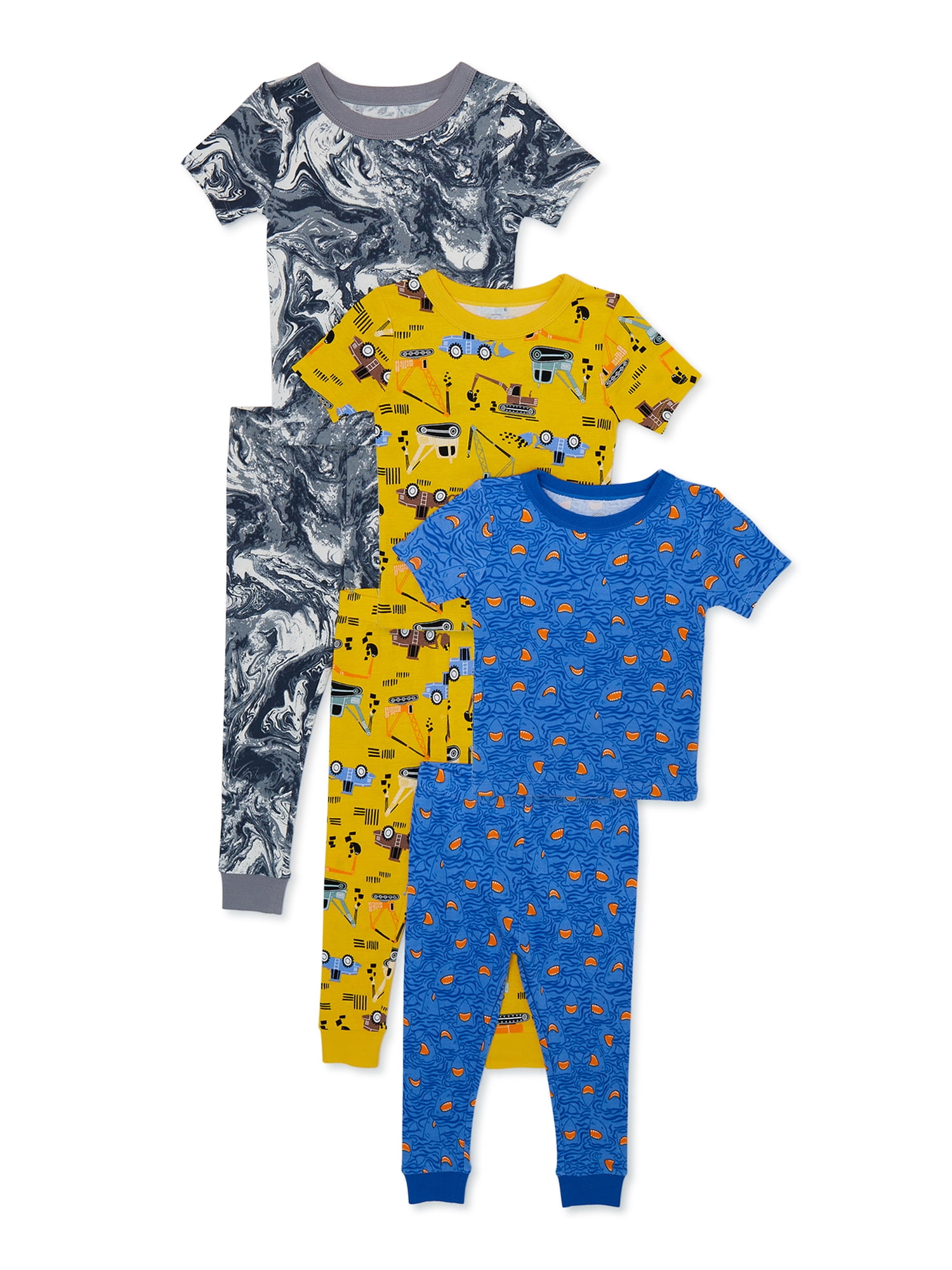 Wonder Nation Toddler Boy Cotton Tight Fit Pajama Set, 6Piece, Sizes