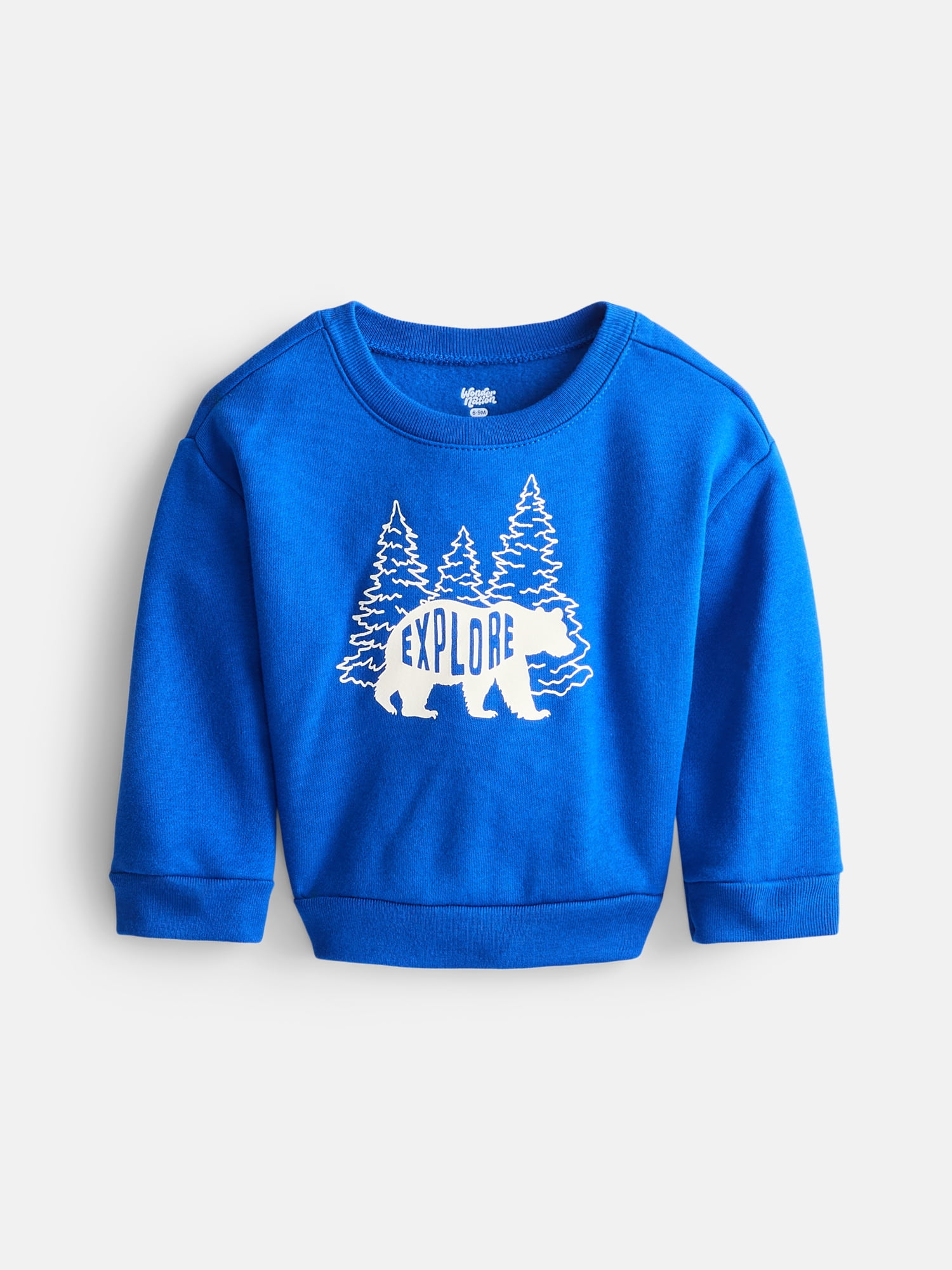 Wonder Nation Baby and Toddler Boys Fleece Crewneck Sweatshirt, Sizes 6M-5T