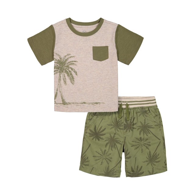 Wonder Nation Toddler Boy Graphic Pocket T-Shirt & Printed Drawstring Shorts Outfit Set, 2-Piece (2T-5T)