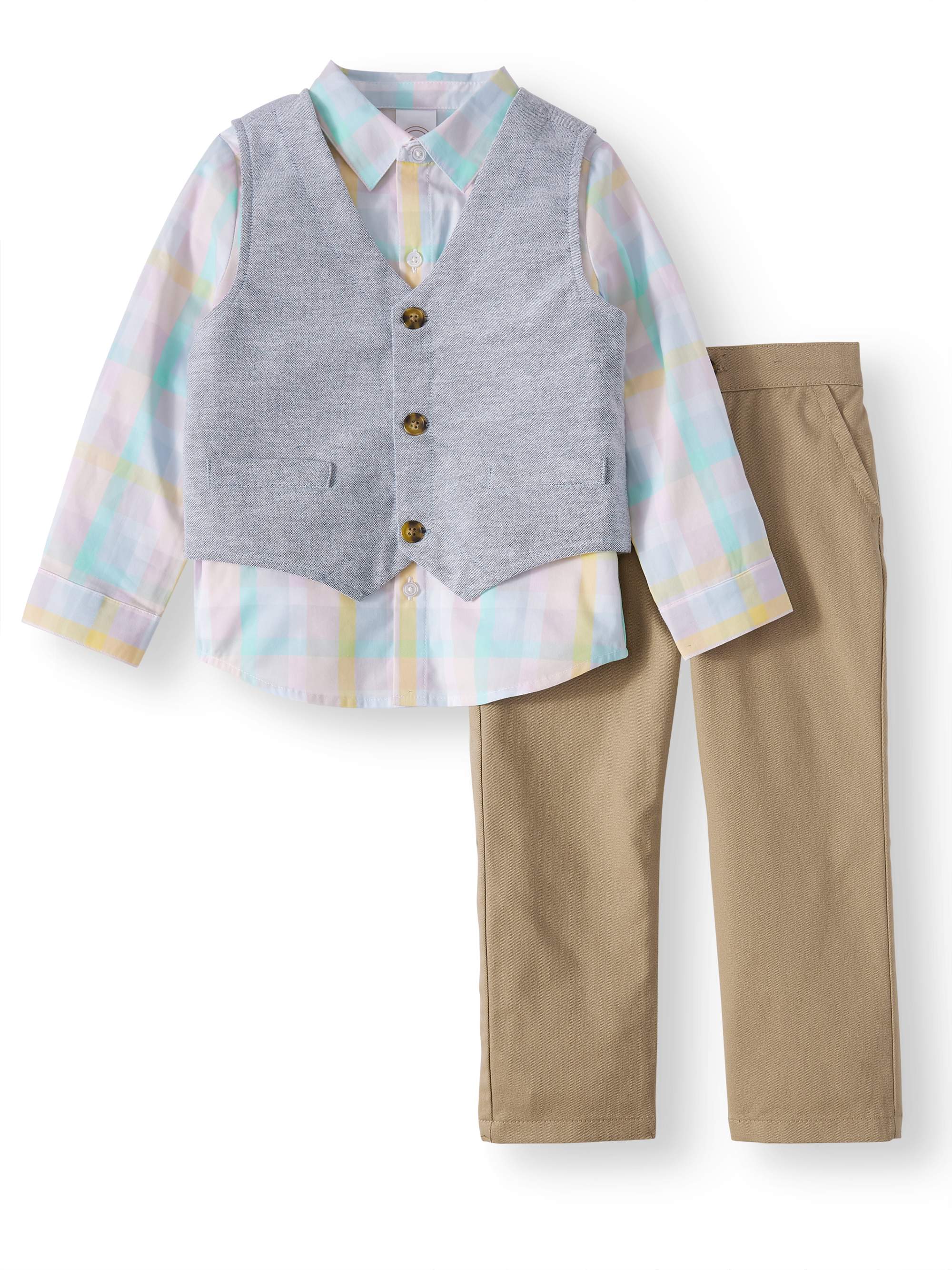 Wonder Nation Toddler Boy Long-Sleeve Button-Up, Vest, & Pants Outfit Set, 3-Piece (2T-5T) - image 1 of 2