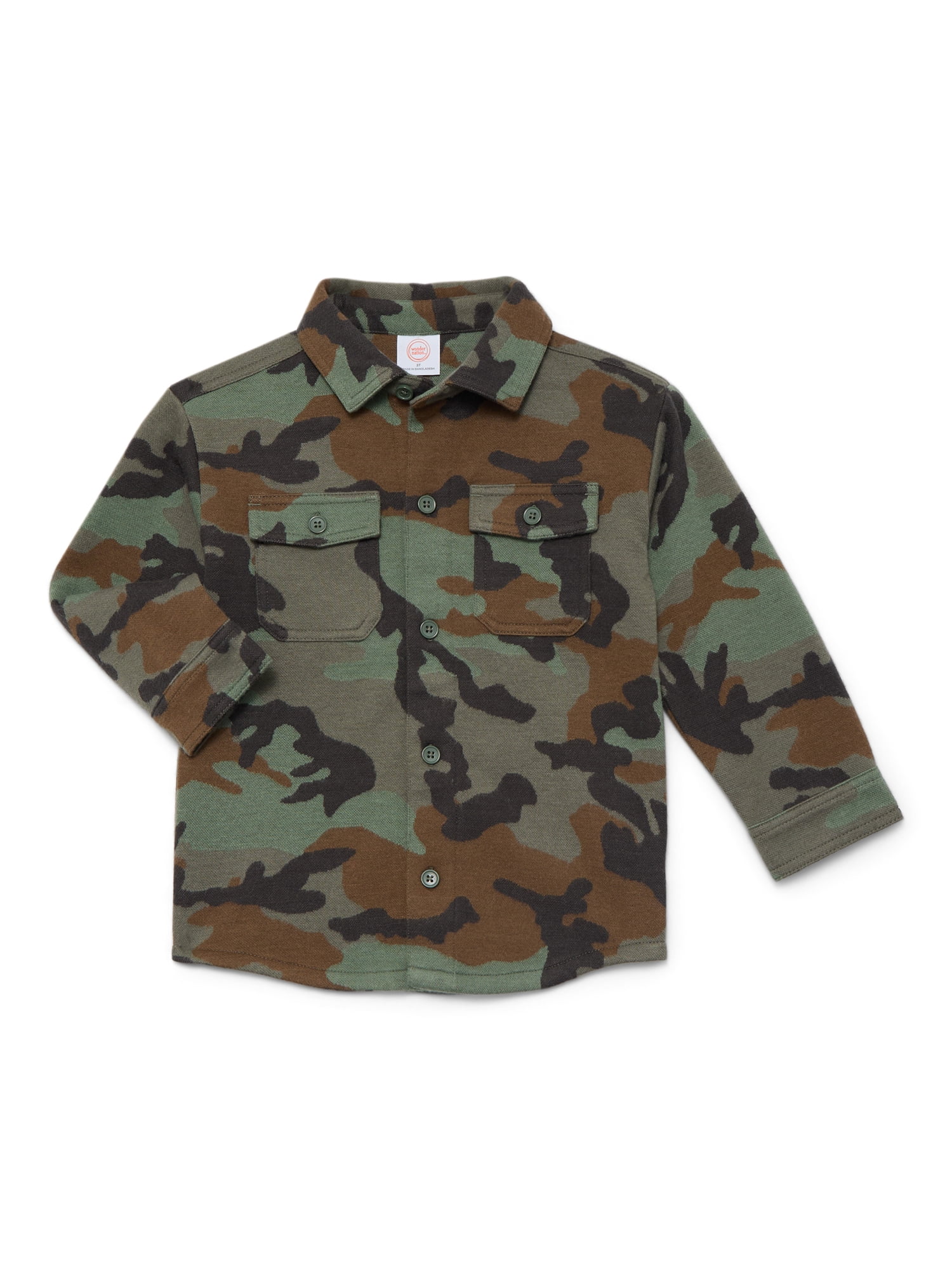 Wonder Nation Toddler Boys' Camo Shacket with Long Sleeves, Sizes 12M-5T