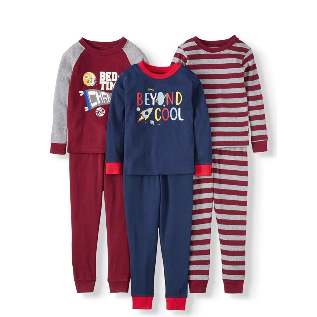 Wonder Nation Toddler Boy Long Sleeve Cotton Snug Fit Pajamas, 6pc Set