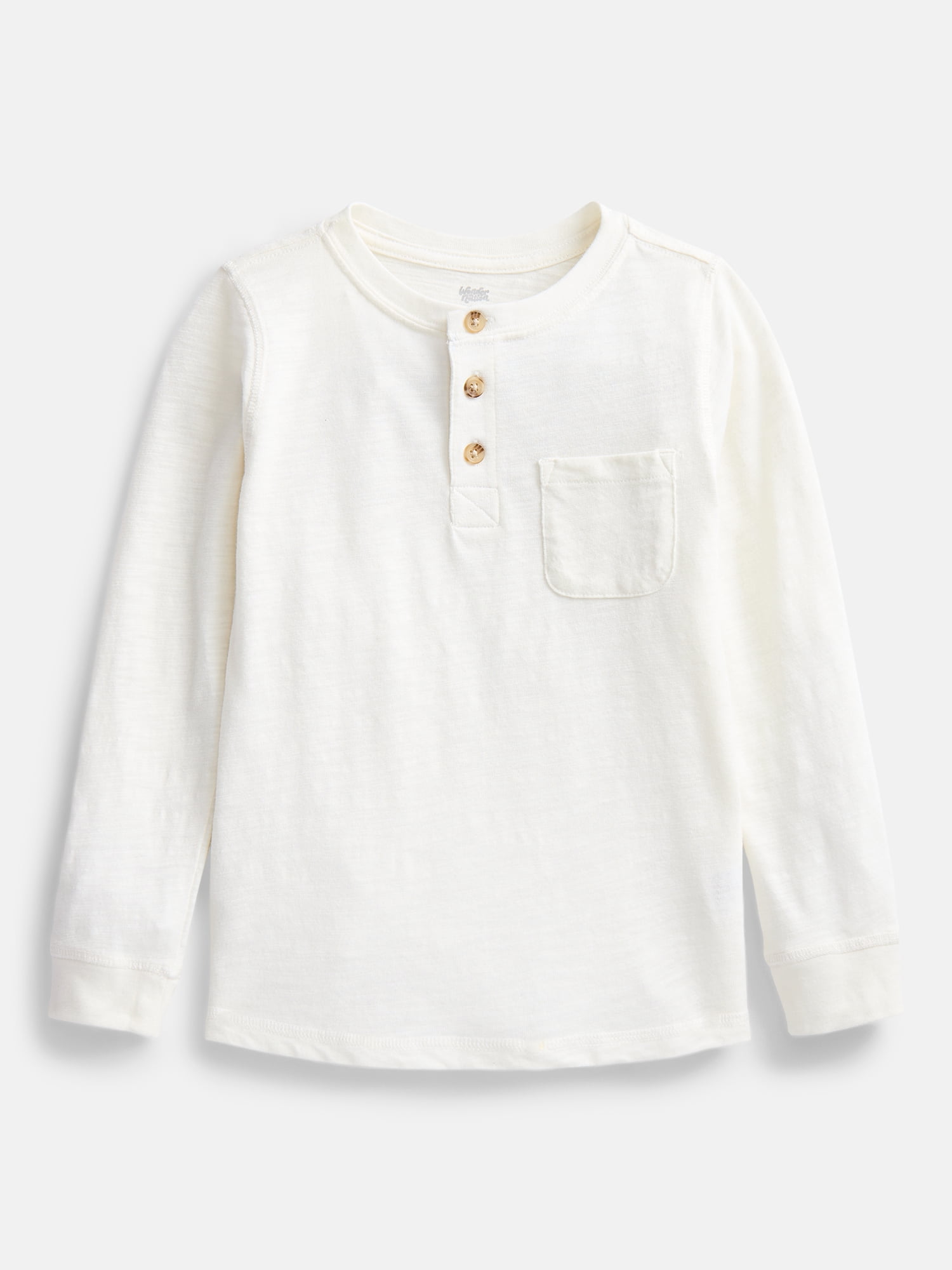 Wonder Nation Toddler Boys Cotton Henley Tee with Long Sleeves, Sizes 18M-5T