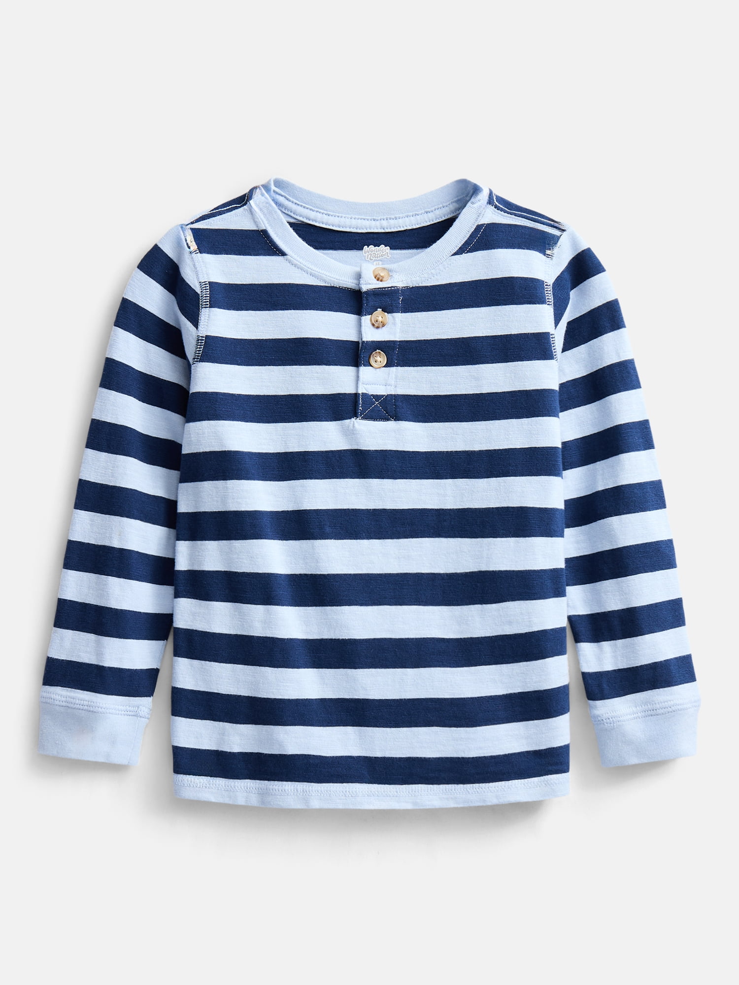Wonder Nation Toddler Boys Cotton Henley Tee with Long Sleeves, Sizes 18M-5T