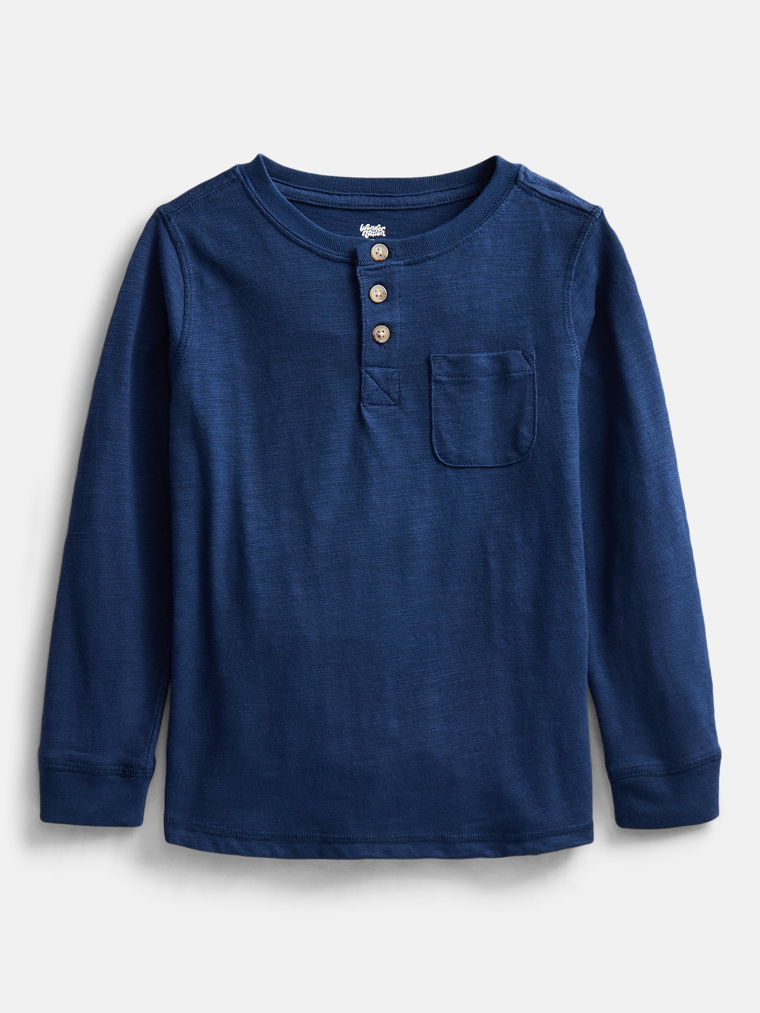Wonder Nation Toddler Boys Cotton Henley Tee with Long Sleeves, Sizes 18M-5T