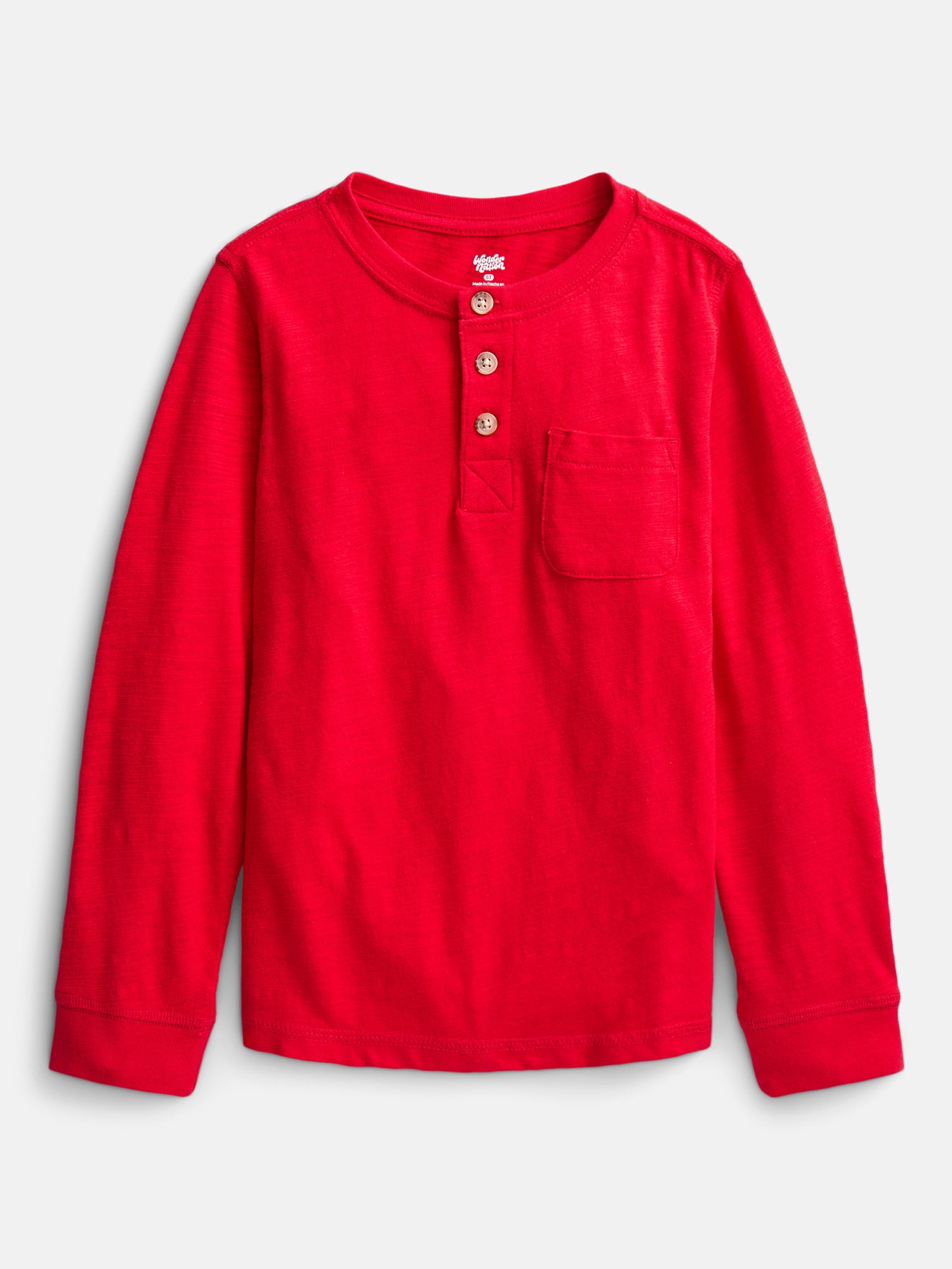 Wonder Nation Toddler Boys Cotton Henley Tee with Long Sleeves, Sizes 18M-5T