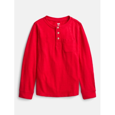 Wonder Nation Toddler Boys Cotton Henley Tee with Long Sleeves, Sizes 18M-5T