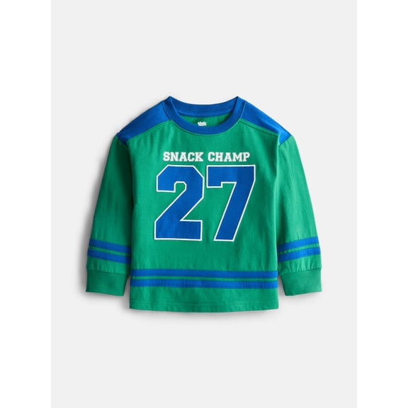 Wonder Nation Toddler Boys' Graphic Hockey Jersey with Long Sleeves, Sizes 12M-5T