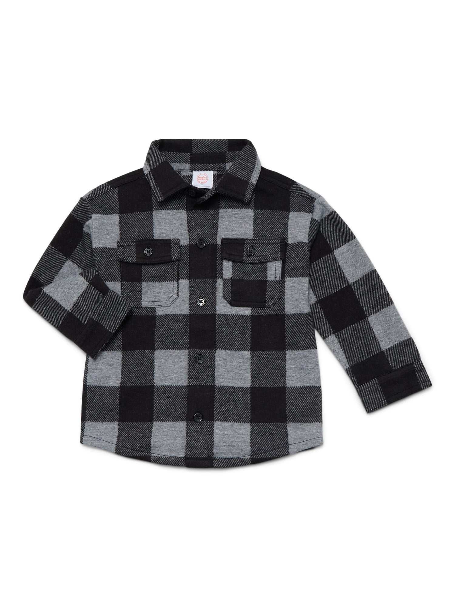 Wonder Nation Toddler Boys' Plaid Shacket with Long Sleeves, Sizes 12M-5T