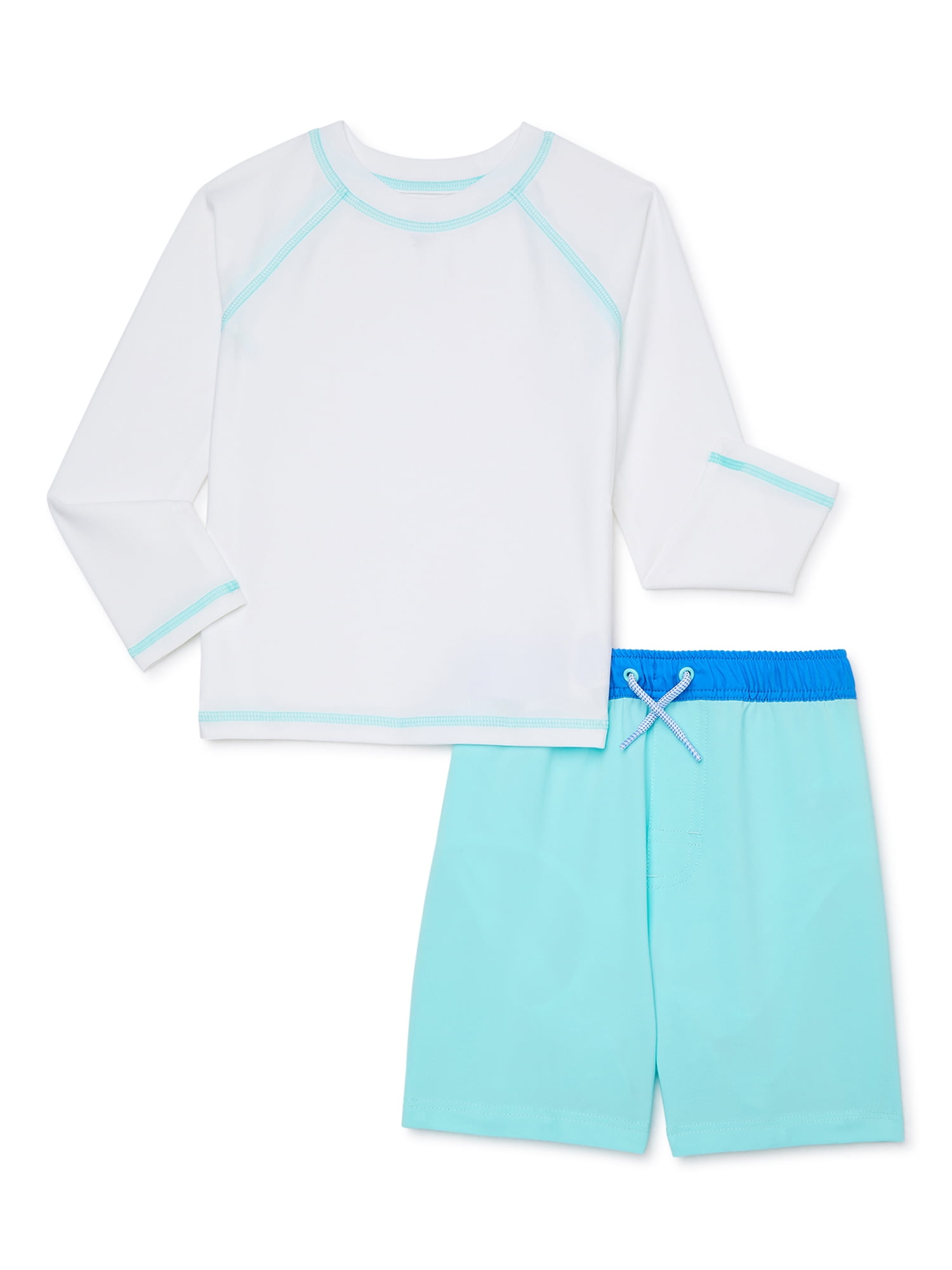 Wonder Nation Toddler Boy Rashguard and Board Shorts Swim Set with UV Protection, Sizes 12M-5T