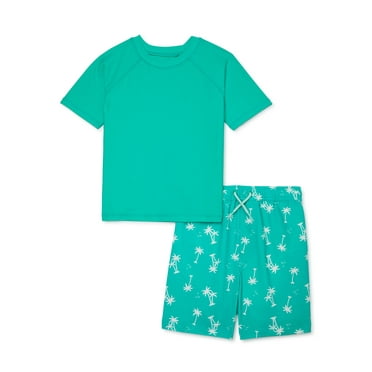 Wonder Nation Toddler Boy Rashguard and Trunks Swim Set with UV Protection, 2-Piece, Sizes 12M-5T