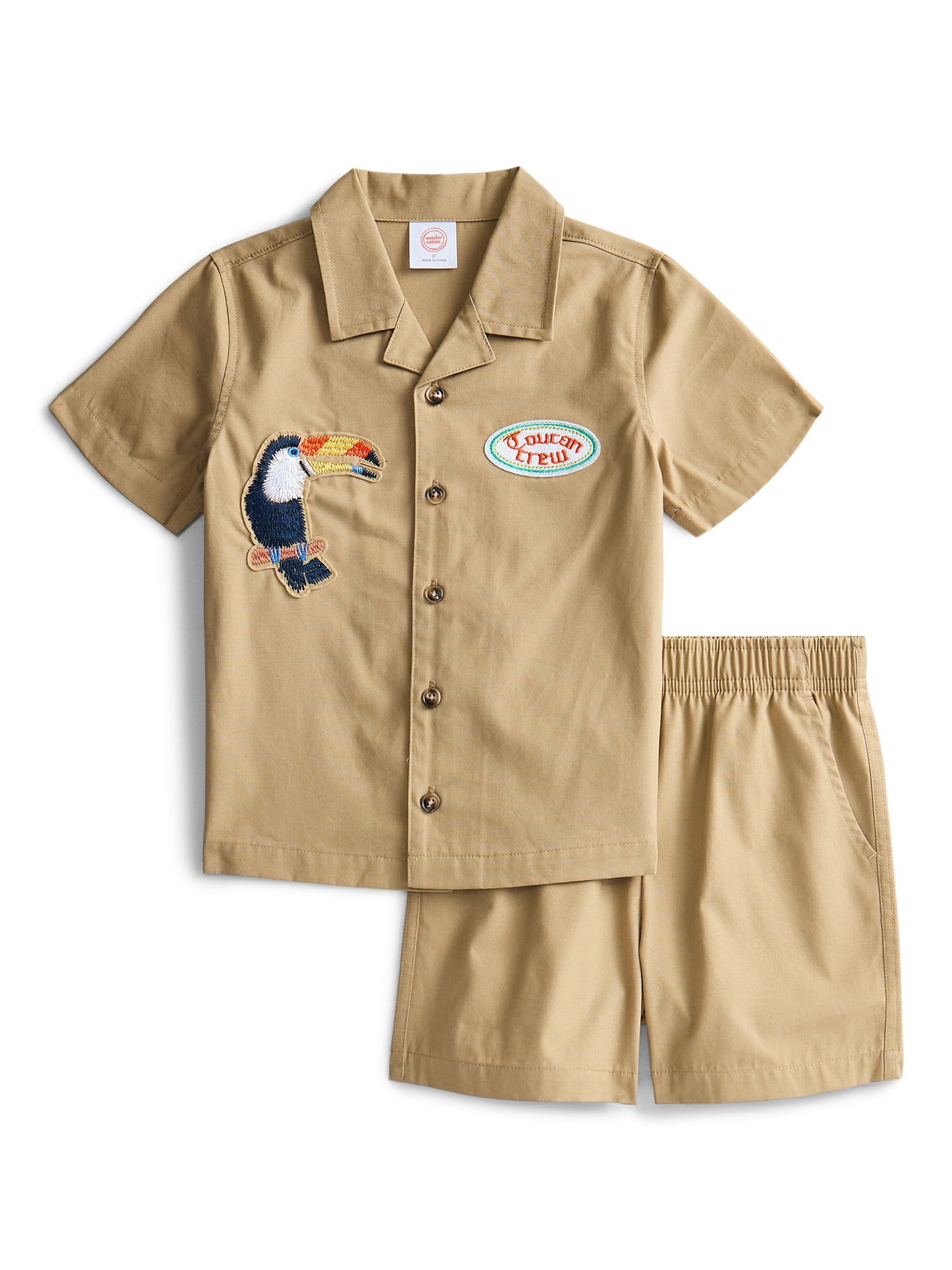 Wonder Nation Toddler Boys Short Sleeve Button Shirt and Matching Shorts Set, 2-Piece, Sizes 12M-5T