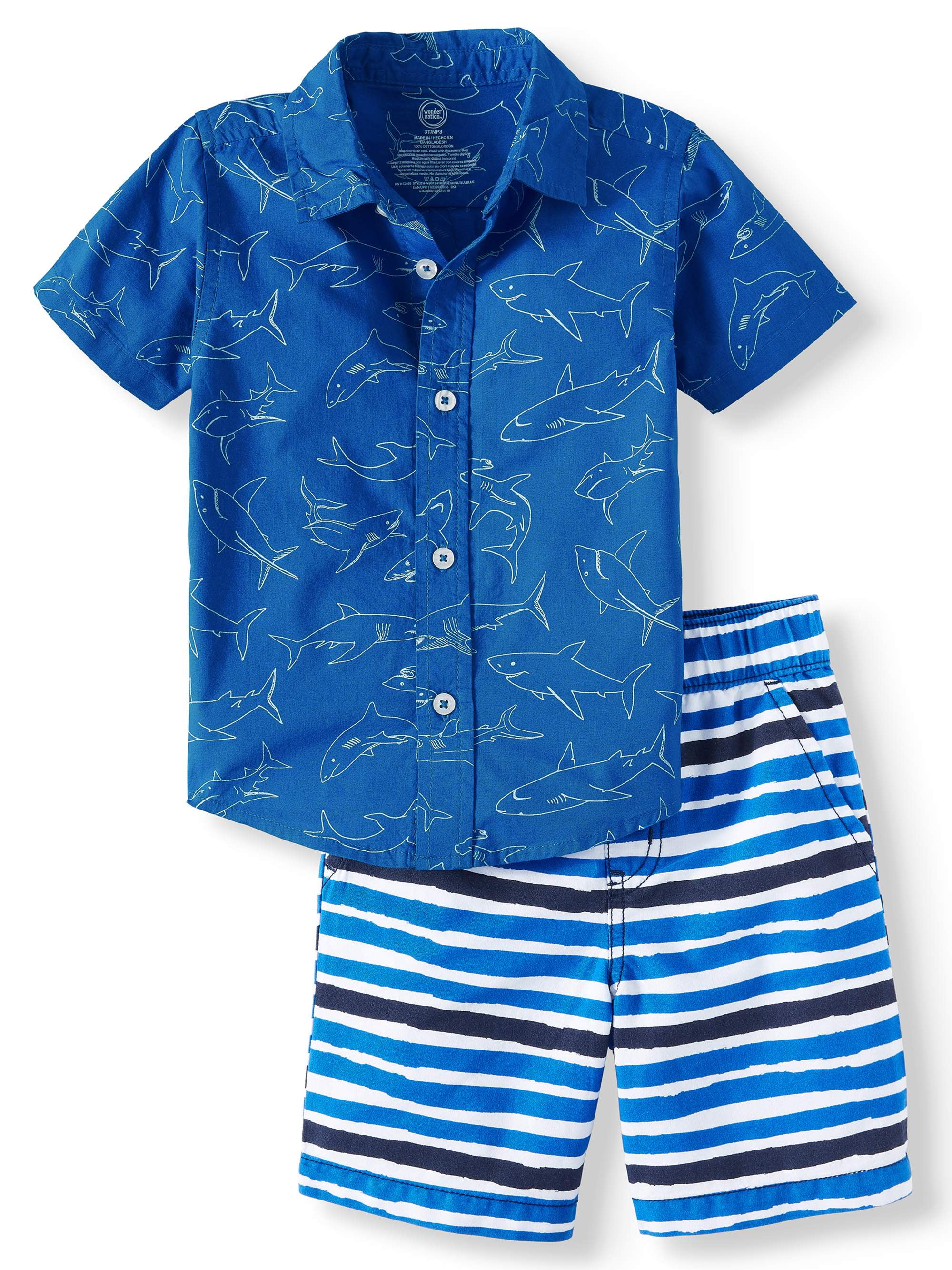 Wonder Nation Toddler Boy ShortSleeve ButtonUp and Shorts Outfit Set