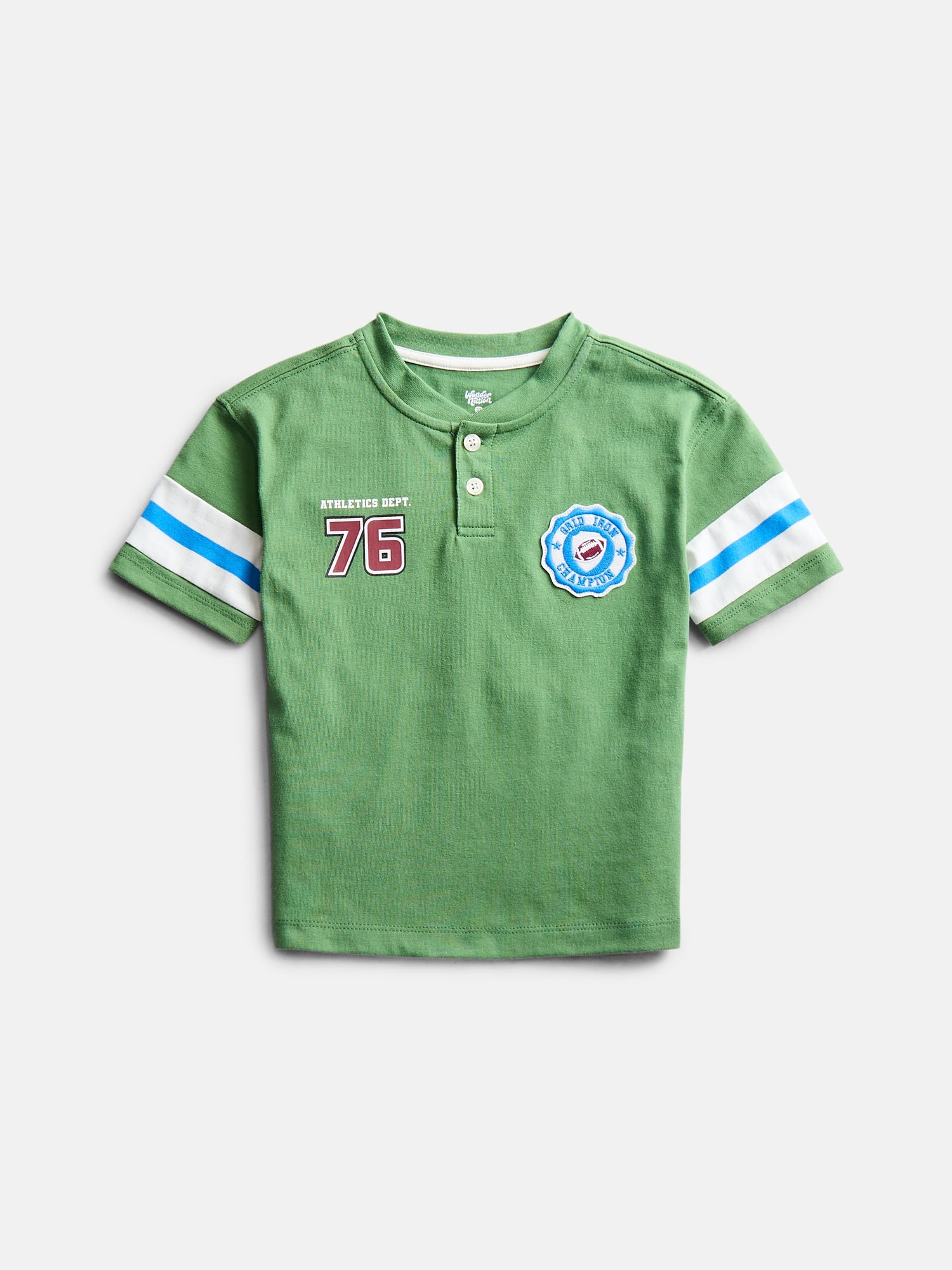 Wonder Nation Toddler Boys Embroidered Graphic Henley Tee with Short Sleeves, Sizes 12M-5T