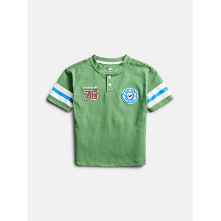 Wonder Nation Toddler Boys Embroidered Graphic Henley Tee with Short Sleeves, Sizes 12M-5T