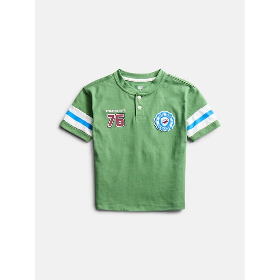 Wonder Nation Toddler Boys Embroidered Graphic Henley Tee with Short Sleeves, Sizes 12M-5T