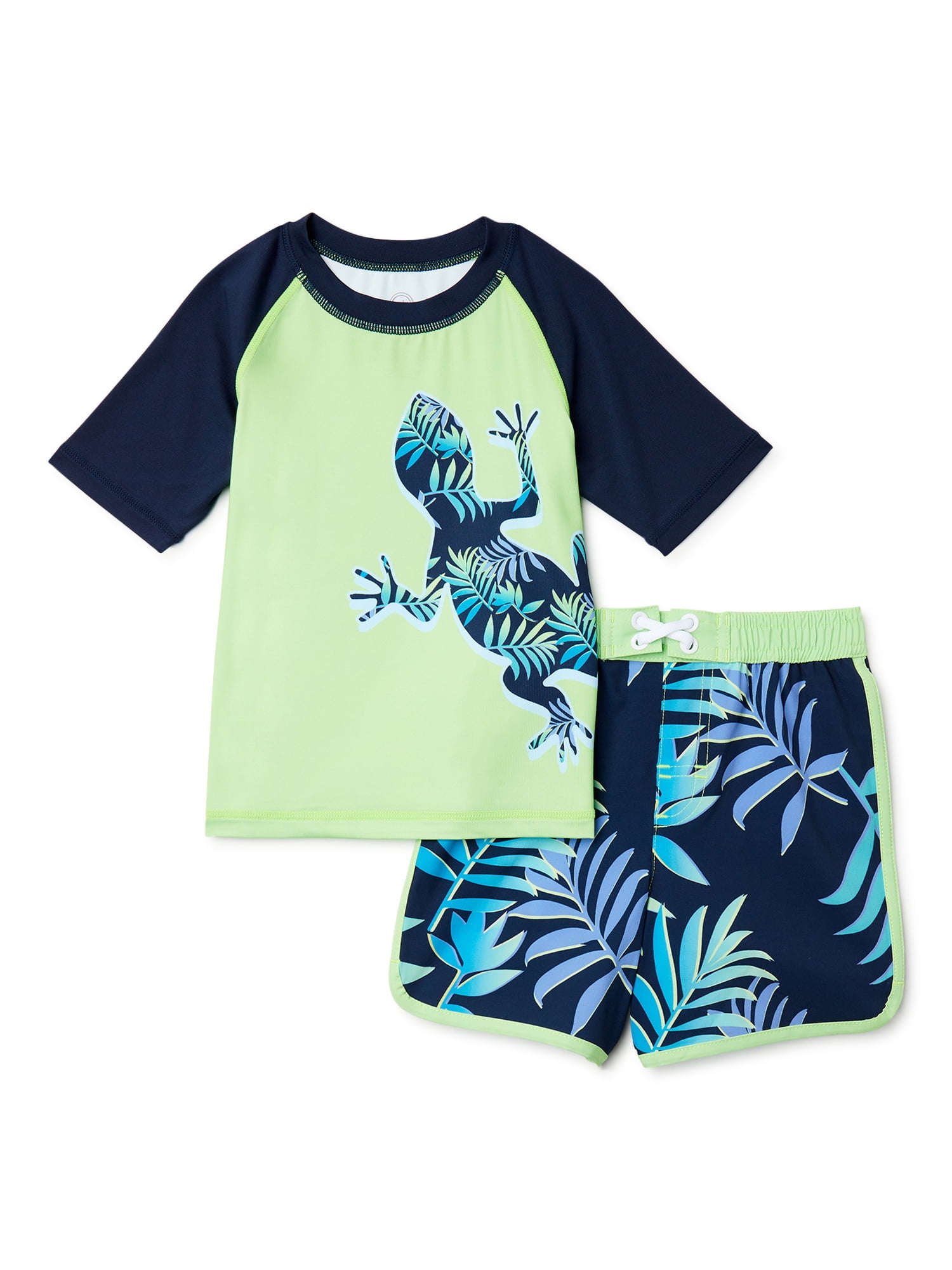 Wonder Nation Toddler Boy Short Sleeve Rashguard Swim Set, Sizes 12M-5T ...
