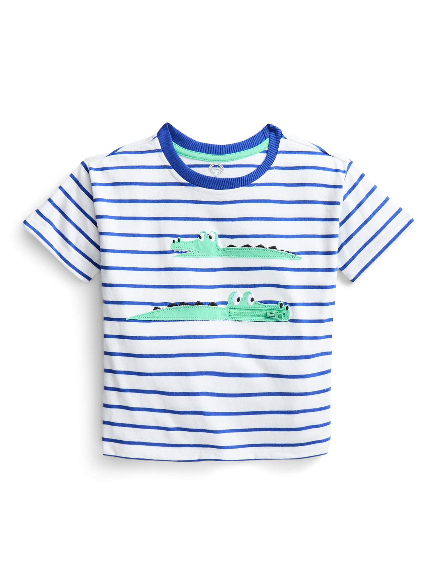Wonder Nation Toddler Boys Short Sleeve Striped Graphic Tee with Zipper Pocket, Sizes 12M-5T
