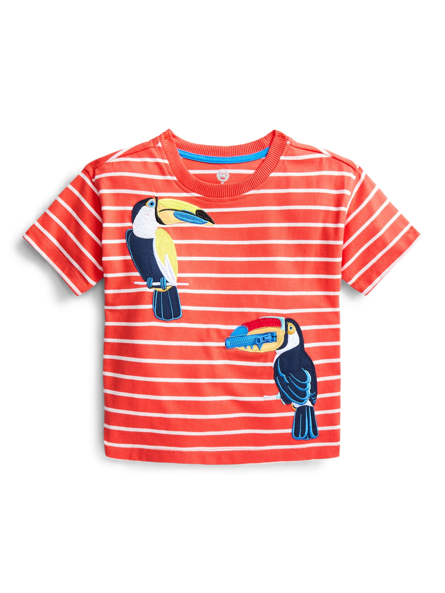 Wonder Nation Toddler Boys Short Sleeve Striped Graphic Tee with Zipper Pocket, Sizes 12M-5T