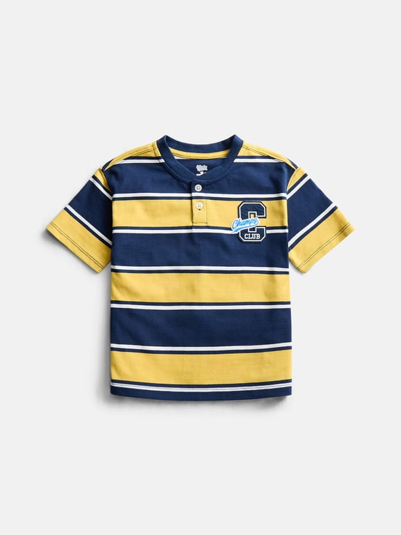 Toddler Boys Embroidered Graphic Henley Tee with Short Sleeves, Sizes 12M-5T