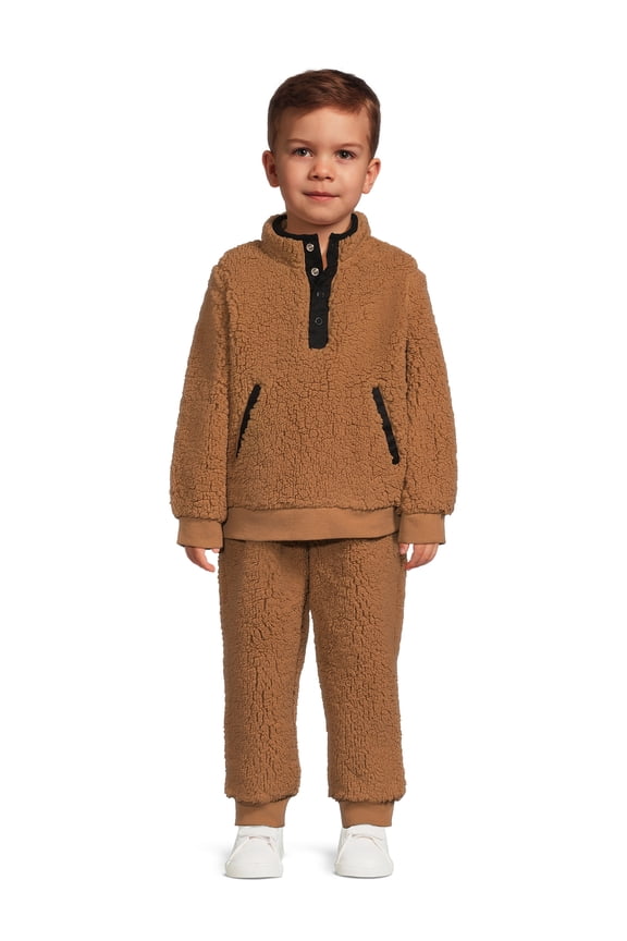 Toddler Boy’s Faux Sherpa Henley Top and Joggers Set, 2-Piece, Sizes 12M-5T