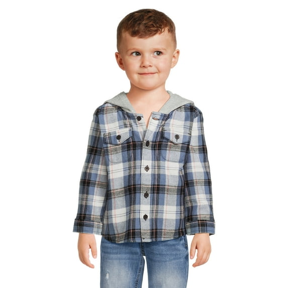 Wonder Nation Toddler Boy's Flannel Shirt with Hood, Sizes 12M-5T