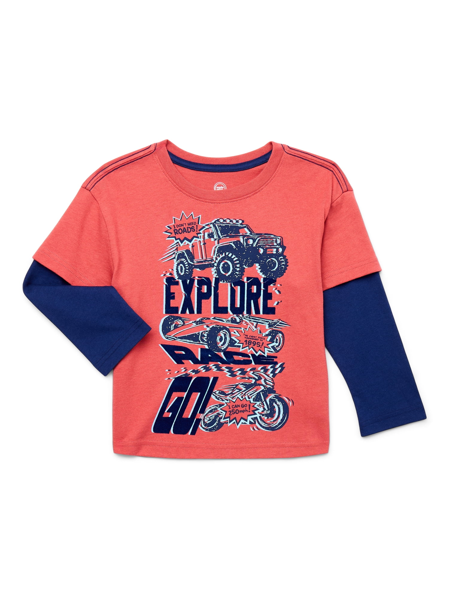 Wonder Nation Toddler Boys Hangdown Graphic Tee with Long Sleeves, Sizes 12M-5T