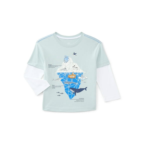 Wonder Nation Toddler Boys Cotton Twofer Graphic Tee with Long Sleeves, Sizes 12M-5T