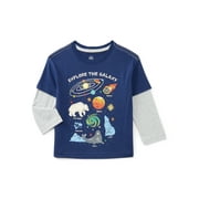 WONDER NATION Toddler Boys Cotton Twofer Graphic Tee with Long Sleeves, Sizes 12M-5T
