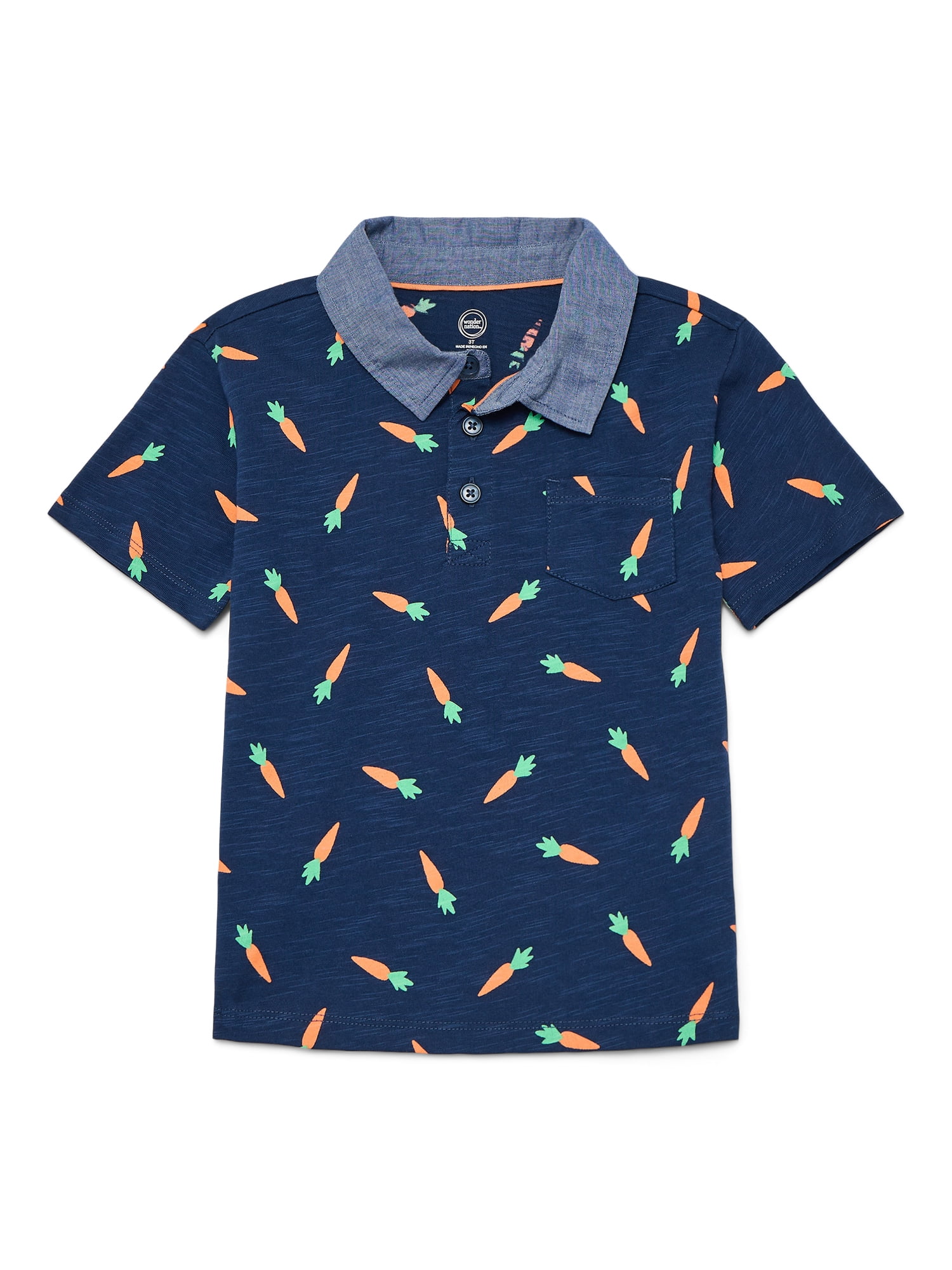 Wonder Nation Baby and Toddler Boys Cotton Striped Henley with Short Sleeves, Sizes 12M-5T