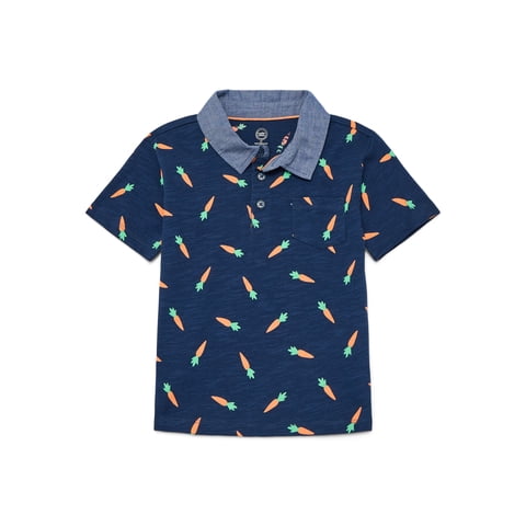 Baby and Toddler Boys Cotton Striped Henley with Short Sleeves, Sizes 12M-5T