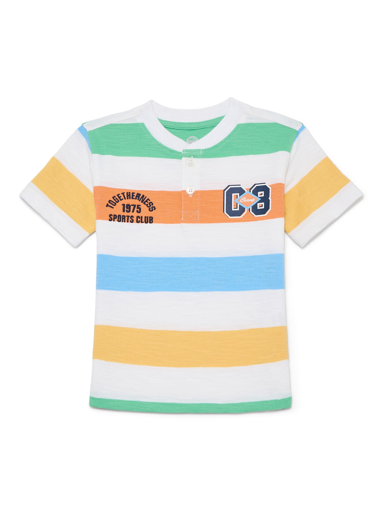 Wonder Nation Toddler Boy's Short Sleeve Striped Henley T-Shirt, Sizes 12M-5T