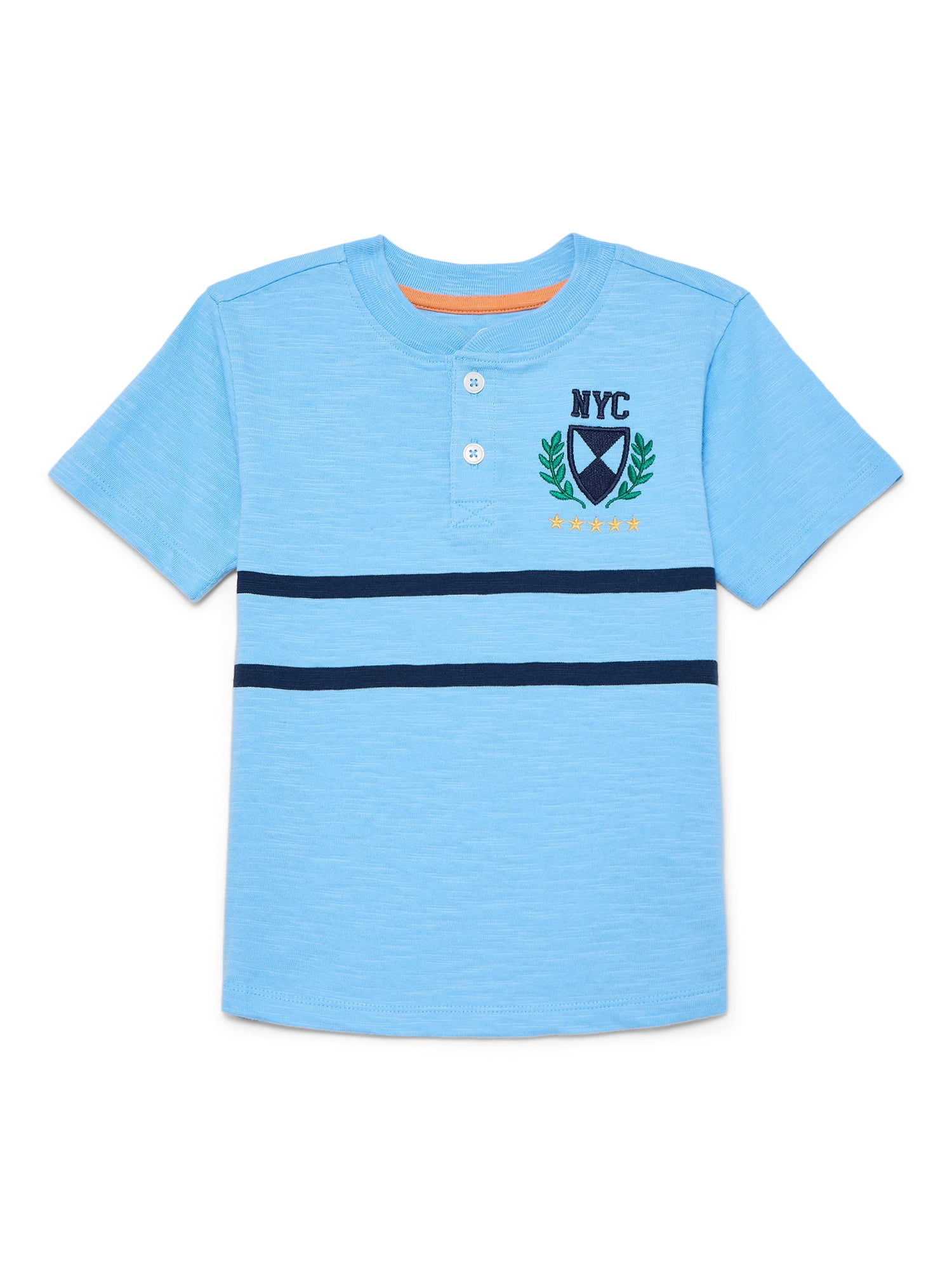 Wonder Nation Toddler Boy's Short Sleeve Striped Henley T-Shirt, Sizes 12M-5T