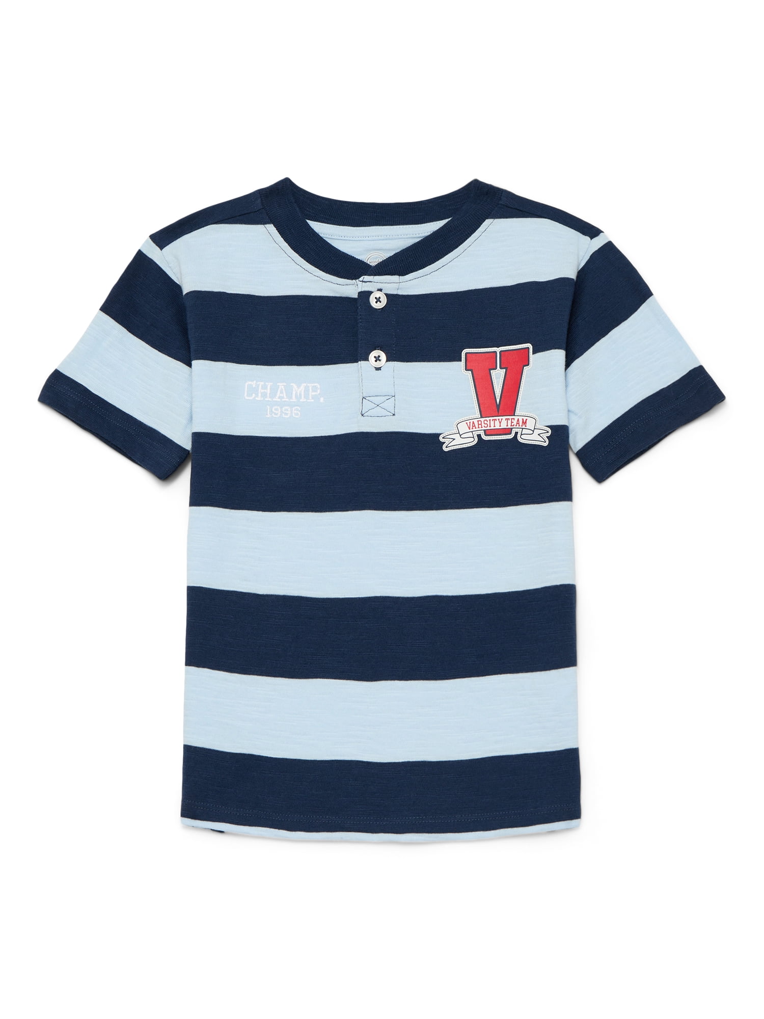 Wonder Nation Toddler Boy's Patriotic Short Sleeve Striped Henley T-Shirt, Sizes 12M-5T