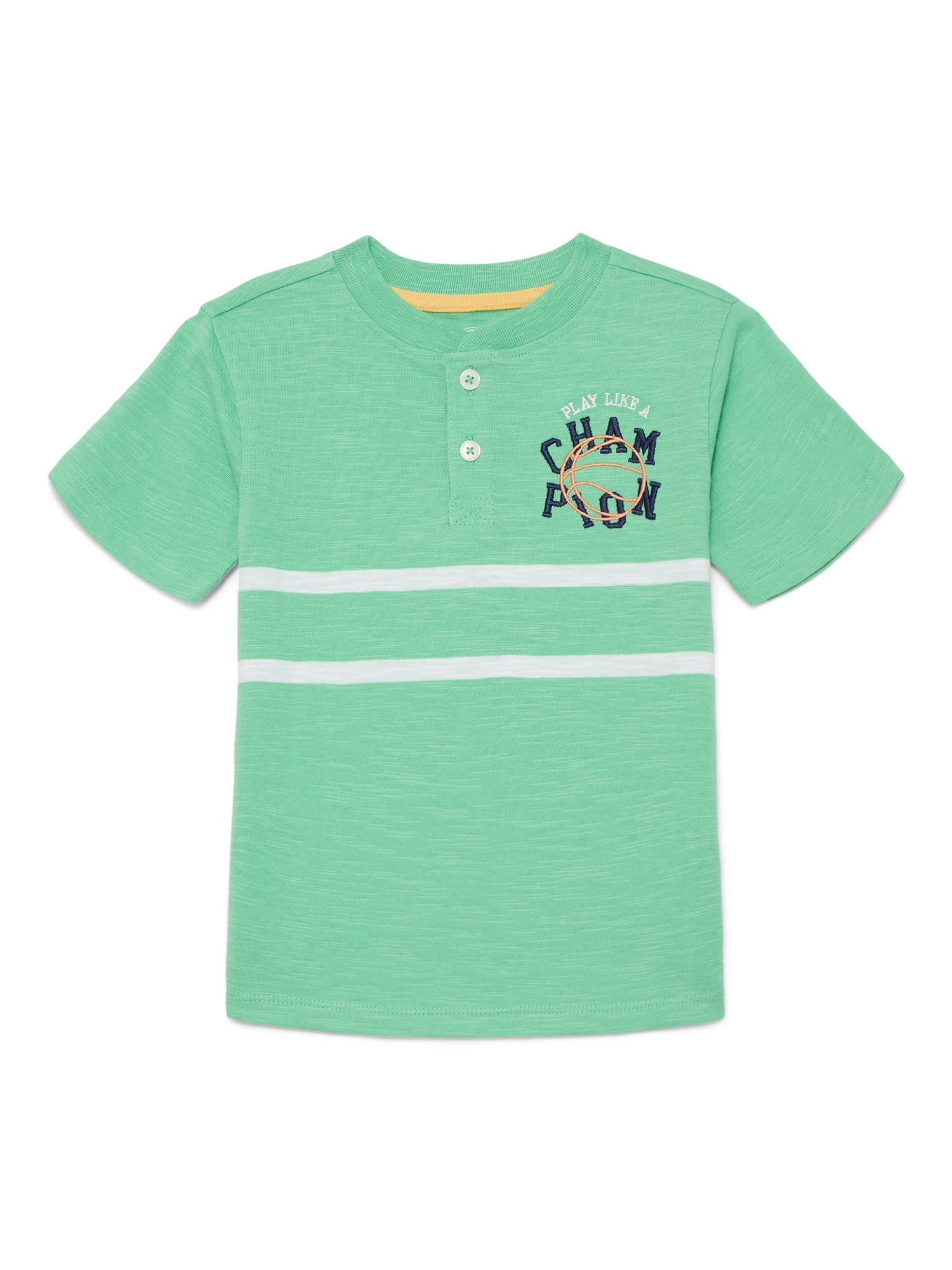 Wonder Nation Toddler Boy's Short Sleeve Striped Henley T-Shirt, Sizes 12M-5T