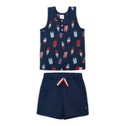 Wonder Nation Toddler Boys’ Americana Print Tank Top and Shorts Set, 2-Piece, Sizes 12M-5T