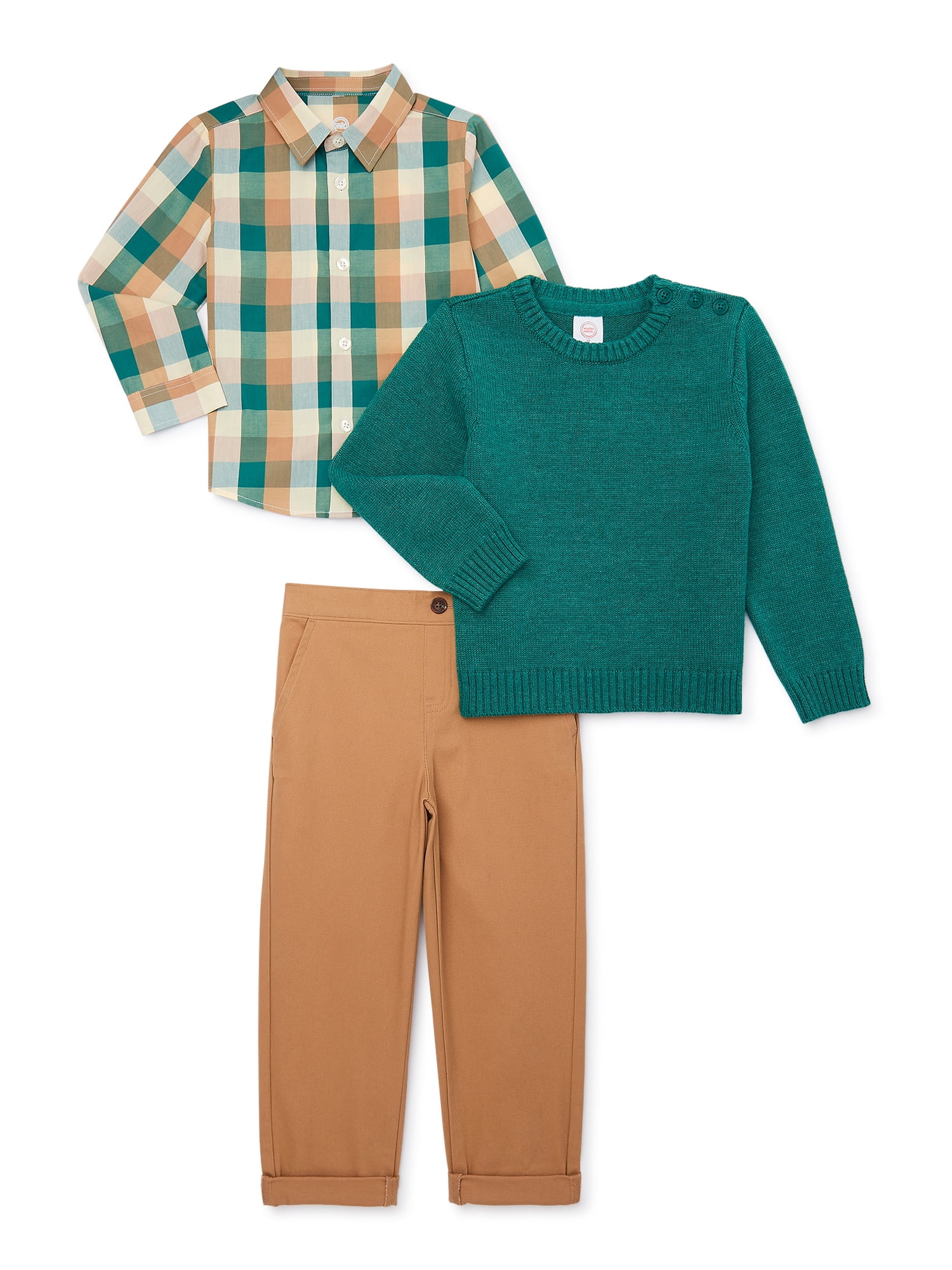 Wonder Nation Toddler Boys Button Down Pullover And Pants 3 Piece verify-me-r-letsverify