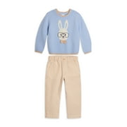 Wonder Nation Toddler Boys Easter Sweater with Long Sleeves and Pants Oufit Set, 2-Piece Set, Sizes 12M-5T