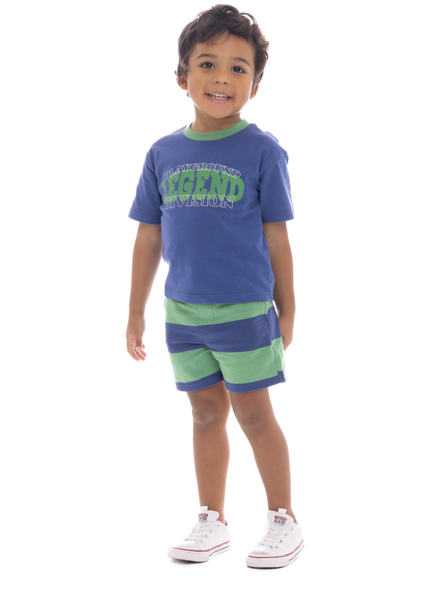 Wonder Nation Toddler Boys Graphic Tee and Striped Shorts Set, 2-Piece, Sizes 12M-5T