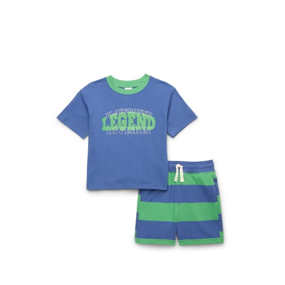 Wonder Nation Toddler Boys Graphic Tee and Striped Shorts Set, 2-Piece, Sizes 12M-5T
