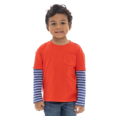 Wonder Nation Toddler Boys Pocket Striped Hangdown T-Shirt with Long Sleeves, Sizes 12M-5T