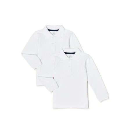 Wonder Nation Toddler Boys School Uniform Long Sleeve Pique Polo Shirt, 2-Pack, Sizes 2T - 5T