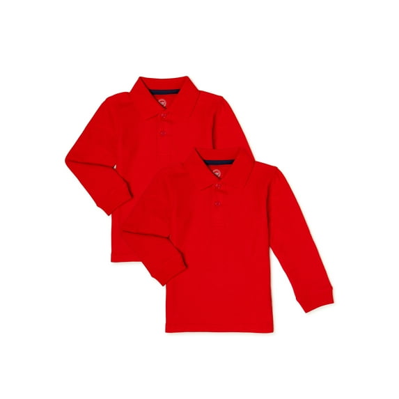 Wonder Nation Toddler Boys School Uniform Long Sleeve Pique Polo Shirt, 2-Pack, Sizes 2T - 5T