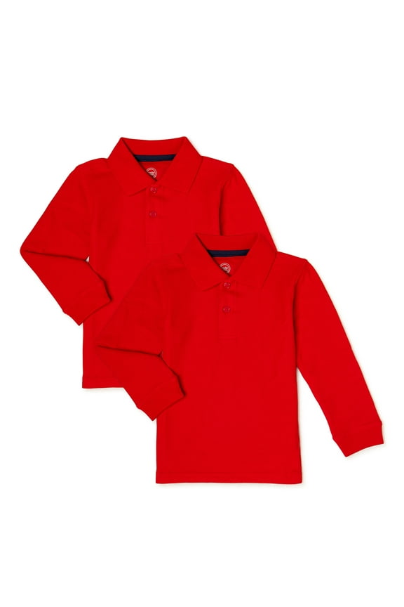 Toddler Boys School Uniform Long Sleeve Pique Polo Shirt, 2-Pack, Sizes 2T - 5T