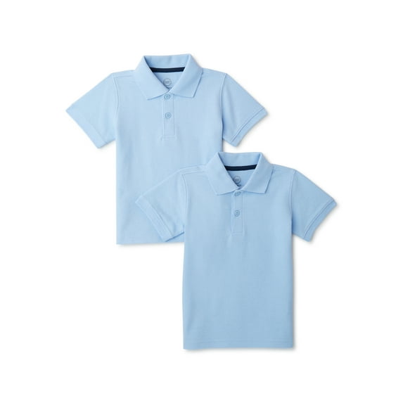 Wonder Nation Toddler Boys School Uniform Short Sleeve Pique Polo Shirt, 2-Pack, Sizes 2T - 5T