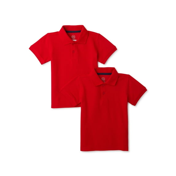 Wonder Nation Toddler Boys School Uniform Short Sleeve Pique Polo Shirt, 2-Pack, Sizes 2T - 5T