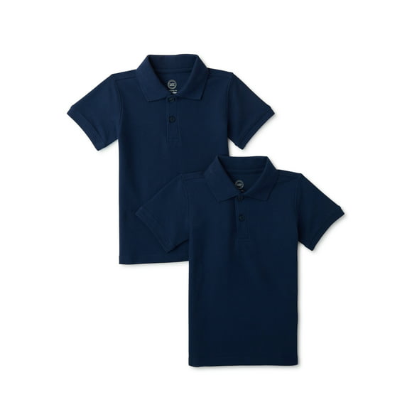 Wonder Nation Toddler Boys School Uniform Short Sleeve Pique Polo Shirt, 2-Pack, Sizes 2T - 5T