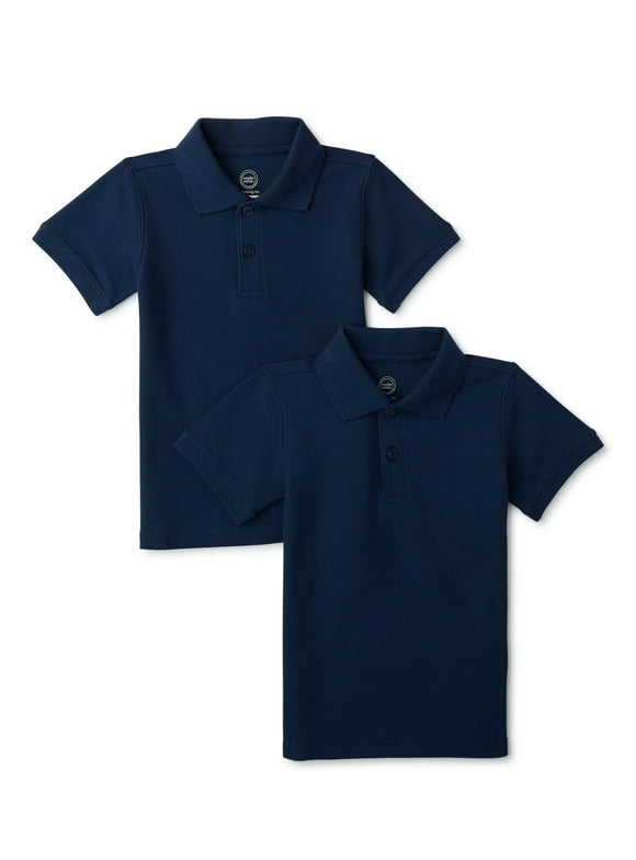 Wonder Nation Toddler Boys School Uniform Short Sleeve Pique Polo Shirt, 2-Pack, Sizes 2T - 5T