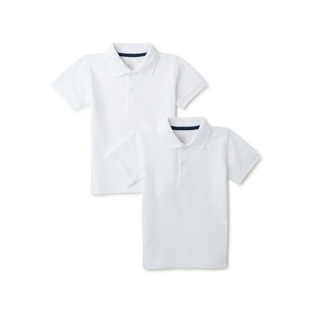Wonder Nation Toddler Boys School Uniform Short Sleeve Pique Polo Shirt, 2-Pack, Sizes 2T - 5T
