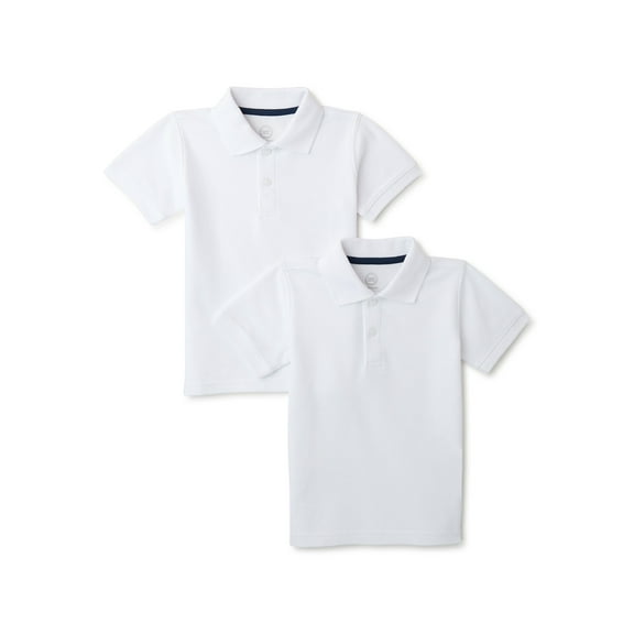 Wonder Nation Toddler Boys School Uniform Short Sleeve Pique Polo Shirt, 2-Pack, Sizes 2T - 5T